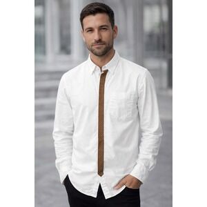 Marc Ecko Cut Sew Shirt L White Button Down Contrast‎ Trim Cotton Casual Work